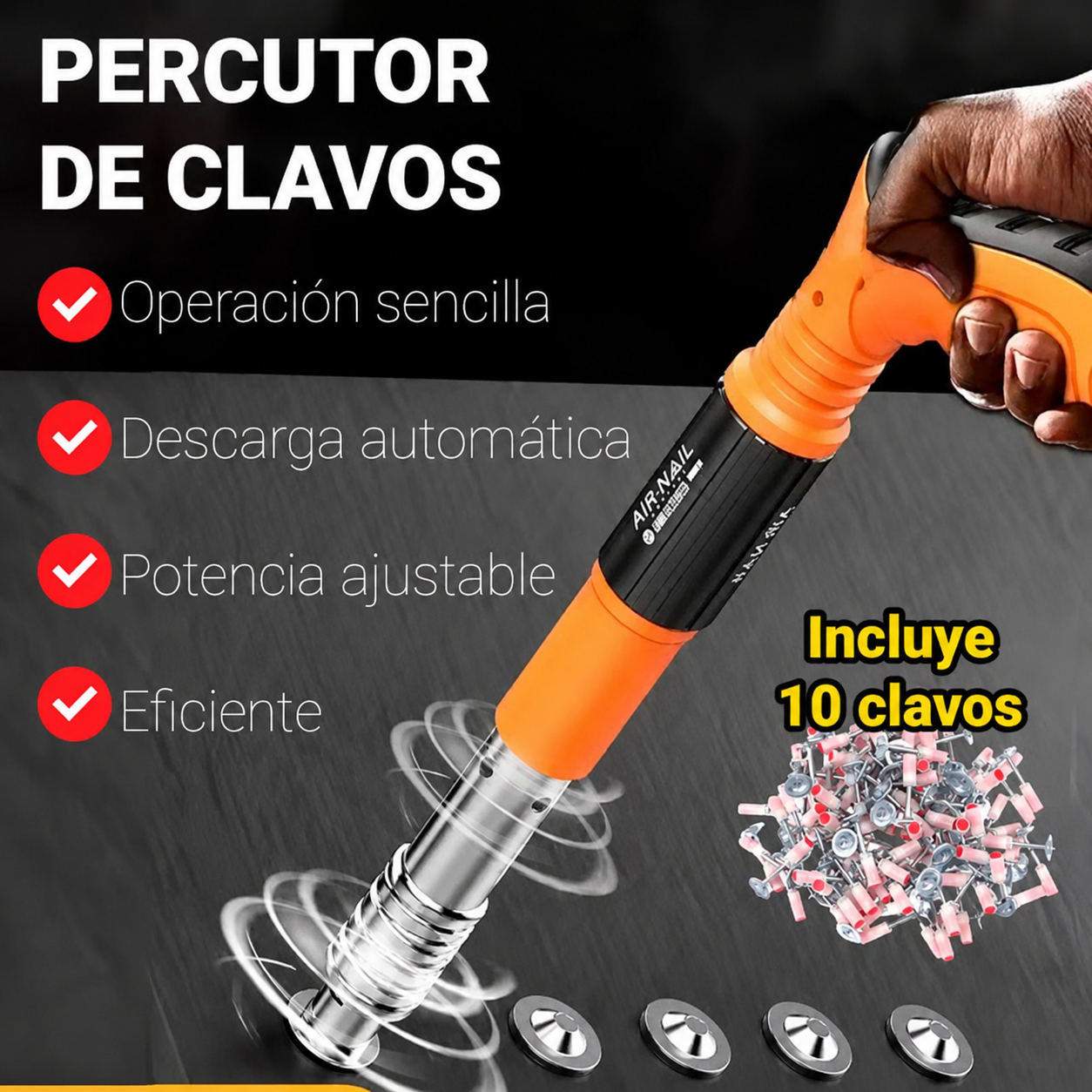 Pistola Remachadora de Clavos + Estuche con Guantes+Gafas Protectoras+Clavos Regalo 🎁
